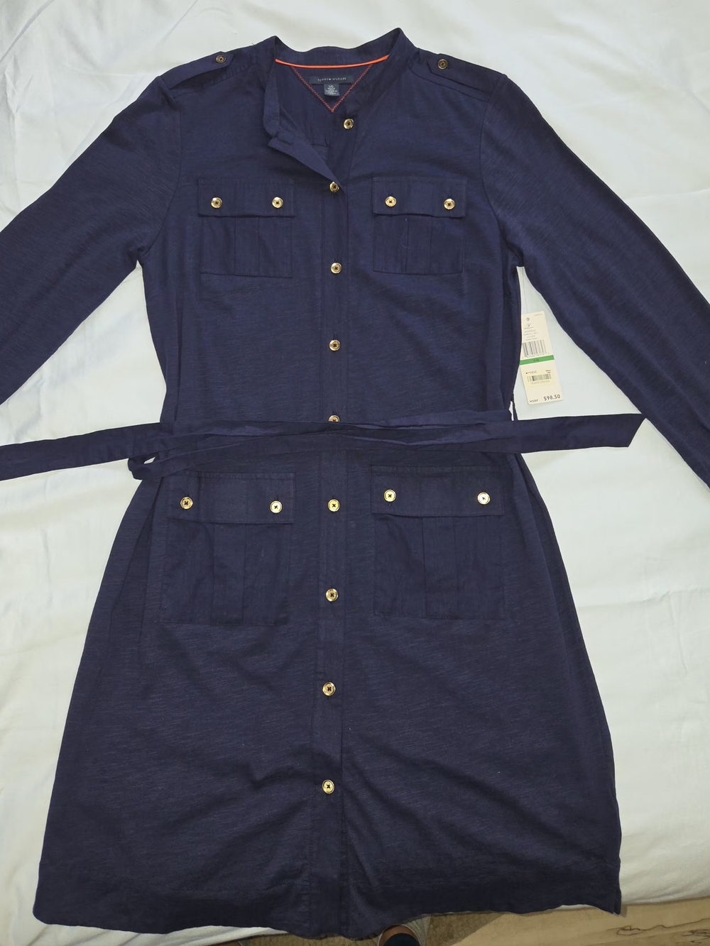 Tommy Hilfiger Navy Long-Sleeve Shirt Dress with Belt